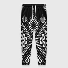 Женские брюки 3D с принтом Индейские мотивы в Курске, полиэстер 100% | прямой крой, два кармана без застежек по бокам, с мягкой трикотажной резинкой на поясе и по низу штанин. В поясе для дополнительного комфорта — широкие завязки | вышивка | орнамент | свитер | черно белый