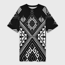 Платье-футболка 3D с принтом Индейские мотивы в Курске,  |  | вышивка | орнамент | свитер | черно белый