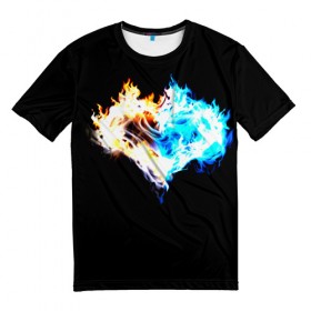 Мужская футболка 3D с принтом Огненное сердце в Курске, 100% полиэфир | прямой крой, круглый вырез горловины, длина до линии бедер | огонь