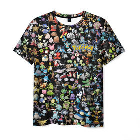 Мужская футболка 3D с принтом Покемоны в Курске, 100% полиэфир | прямой крой, круглый вырез горловины, длина до линии бедер | Тематика изображения на принте: ash ketchum | pokemon | пикачу | покебол | покемон | эш