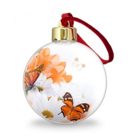 Ёлочный шар с принтом Оранж в Курске, Пластик | Диаметр: 77 мм | бабочки | лепестки | оранжевый | цветочки | цветы