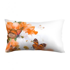 Подушка 3D антистресс с принтом Оранж в Курске, наволочка — 100% полиэстер, наполнитель — вспененный полистирол | состоит из подушки и наволочки на молнии | бабочки | лепестки | оранжевый | цветочки | цветы