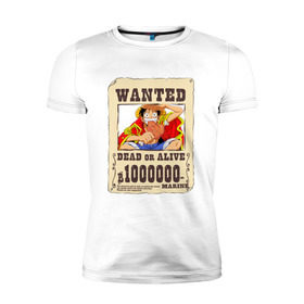Мужская футболка премиум с принтом Wanted Luffy в Курске, 92% хлопок, 8% лайкра | приталенный силуэт, круглый вырез ворота, длина до линии бедра, короткий рукав | ван пис | луффи | разыскивается