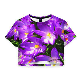 Женская футболка 3D укороченная с принтом Сиреневая прелесть в Курске, 100% полиэстер | круглая горловина, длина футболки до линии талии, рукава с отворотами | лепестки | прикольные картинки | сиреневый | цветочки | цветы