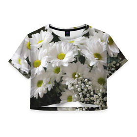 Женская футболка 3D укороченная с принтом Белоснежное цветение в Курске, 100% полиэстер | круглая горловина, длина футболки до линии талии, рукава с отворотами | ландыши | лепестки | прикольные картинки | ромашки | цветочки | цветы