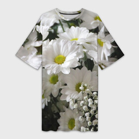 Платье-футболка 3D с принтом Белоснежное цветение в Курске,  |  | Тематика изображения на принте: ландыши | лепестки | прикольные картинки | ромашки | цветочки | цветы