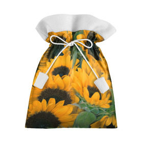 Подарочный 3D мешок с принтом Подсолнухи в Курске, 100% полиэстер | Размер: 29*39 см | желтый | зеленый | лето | подсолнухи | цветы | черный