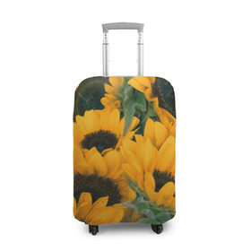 Чехол для чемодана 3D с принтом Подсолнухи в Курске, 86% полиэфир, 14% спандекс | двустороннее нанесение принта, прорези для ручек и колес | желтый | зеленый | лето | подсолнухи | цветы | черный