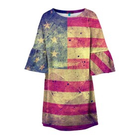 Детское платье 3D с принтом Америка в Курске, 100% полиэстер | прямой силуэт, чуть расширенный к низу. Круглая горловина, на рукавах — воланы | Тематика изображения на принте: grunge | америка | сша | флаг