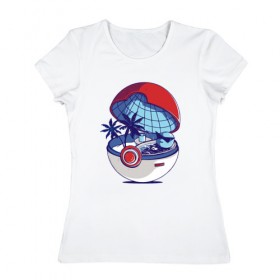Женская футболка хлопок с принтом Покеболл 1 в Курске, 100% хлопок | прямой крой, круглый вырез горловины, длина до линии бедер, слегка спущенное плечо | pokemon | pokemon go | покемон | покемон го