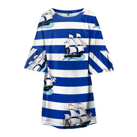 Детское платье 3D с принтом Кораблик в Курске, 100% полиэстер | прямой силуэт, чуть расширенный к низу. Круглая горловина, на рукавах — воланы | 