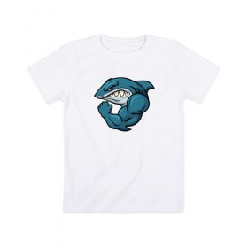 Детская футболка хлопок с принтом Shark в Курске, 100% хлопок | круглый вырез горловины, полуприлегающий силуэт, длина до линии бедер | акула | боксер | борец | качок