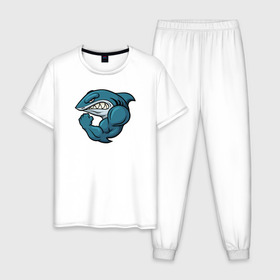 Мужская пижама хлопок с принтом Shark в Курске, 100% хлопок | брюки и футболка прямого кроя, без карманов, на брюках мягкая резинка на поясе и по низу штанин
 | акула | боксер | борец | качок