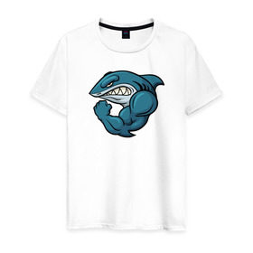 Мужская футболка хлопок с принтом Shark в Курске, 100% хлопок | прямой крой, круглый вырез горловины, длина до линии бедер, слегка спущенное плечо. | акула | боксер | борец | качок