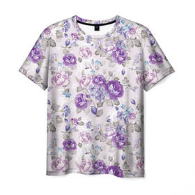 Мужская футболка 3D с принтом Цветы ретро 2 в Курске, 100% полиэфир | прямой крой, круглый вырез горловины, длина до линии бедер | Тематика изображения на принте:   | винтаж | прованс | роза | роспись | узор | цветок | цветы