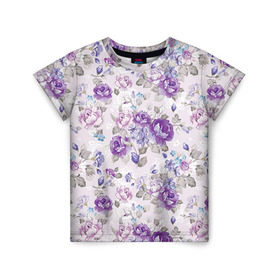 Детская футболка 3D с принтом Цветы ретро 2 в Курске, 100% гипоаллергенный полиэфир | прямой крой, круглый вырез горловины, длина до линии бедер, чуть спущенное плечо, ткань немного тянется |   | винтаж | прованс | роза | роспись | узор | цветок | цветы