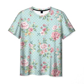 Мужская футболка 3D с принтом Цветы ретро 1 в Курске, 100% полиэфир | прямой крой, круглый вырез горловины, длина до линии бедер |   | винтаж | прованс | роза | роспись | узор | цветок | цветы