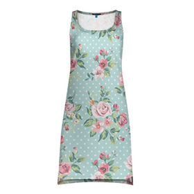 Платье-майка 3D с принтом Цветы ретро 1 в Курске, 100% полиэстер | полуприлегающий силуэт, широкие бретели, круглый вырез горловины, удлиненный подол сзади. |   | винтаж | прованс | роза | роспись | узор | цветок | цветы