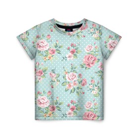 Детская футболка 3D с принтом Цветы ретро 1 в Курске, 100% гипоаллергенный полиэфир | прямой крой, круглый вырез горловины, длина до линии бедер, чуть спущенное плечо, ткань немного тянется |   | винтаж | прованс | роза | роспись | узор | цветок | цветы