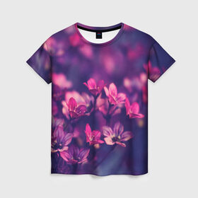Женская футболка 3D с принтом Цветы в Курске, 100% полиэфир ( синтетическое хлопкоподобное полотно) | прямой крой, круглый вырез горловины, длина до линии бедер | flower | nature | violet | природа | цветы