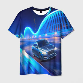 Мужская футболка 3D с принтом Jaguar в Курске, 100% полиэфир | прямой крой, круглый вырез горловины, длина до линии бедер | Тематика изображения на принте: jaguar | авто | автомобиль | скорость