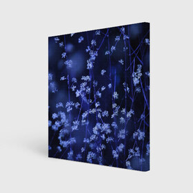 Холст квадратный с принтом Ночные цветы в Курске, 100% ПВХ |  | лепестки | ночь | прикольные картинки | синий | цветочки | цветы