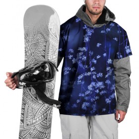 Накидка на куртку 3D с принтом Ночные цветы в Курске, 100% полиэстер |  | лепестки | ночь | прикольные картинки | синий | цветочки | цветы