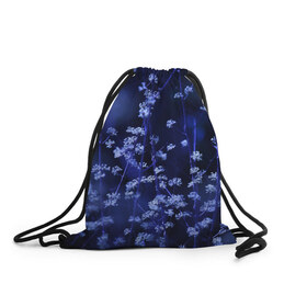 Рюкзак-мешок 3D с принтом Ночные цветы в Курске, 100% полиэстер | плотность ткани — 200 г/м2, размер — 35 х 45 см; лямки — толстые шнурки, застежка на шнуровке, без карманов и подкладки | лепестки | ночь | прикольные картинки | синий | цветочки | цветы