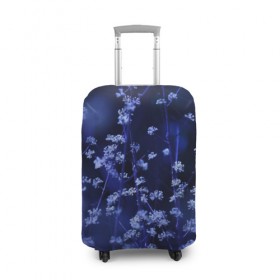 Чехол для чемодана 3D с принтом Ночные цветы в Курске, 86% полиэфир, 14% спандекс | двустороннее нанесение принта, прорези для ручек и колес | лепестки | ночь | прикольные картинки | синий | цветочки | цветы