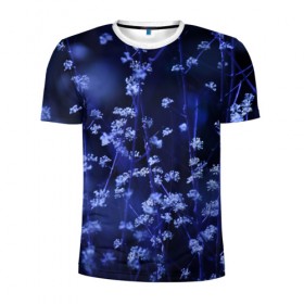 Мужская футболка 3D спортивная с принтом Ночные цветы в Курске, 100% полиэстер с улучшенными характеристиками | приталенный силуэт, круглая горловина, широкие плечи, сужается к линии бедра | Тематика изображения на принте: лепестки | ночь | прикольные картинки | синий | цветочки | цветы
