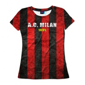 Женская футболка 3D с принтом A.C. Milan в Курске, 100% полиэфир ( синтетическое хлопкоподобное полотно) | прямой крой, круглый вырез горловины, длина до линии бедер | болельщик | италия | клуб | милан | фанат | футбол | футболист