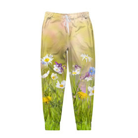 Мужские брюки 3D с принтом Солнечная нежность в Курске, 100% полиэстер | манжеты по низу, эластичный пояс регулируется шнурком, по бокам два кармана без застежек, внутренняя часть кармана из мелкой сетки | лепестки | лучи | прикольные картинки | солнце | цветочки | цветы
