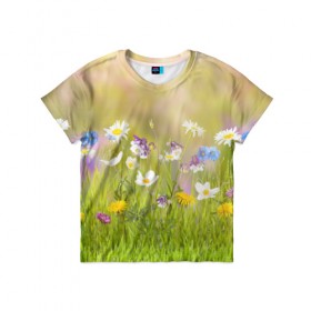 Детская футболка 3D с принтом Солнечная нежность в Курске, 100% гипоаллергенный полиэфир | прямой крой, круглый вырез горловины, длина до линии бедер, чуть спущенное плечо, ткань немного тянется | лепестки | лучи | прикольные картинки | солнце | цветочки | цветы