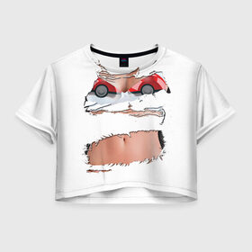Женская футболка 3D укороченная с принтом Лифчик-покеболлы в Курске, 100% полиэстер | круглая горловина, длина футболки до линии талии, рукава с отворотами | pokemon go