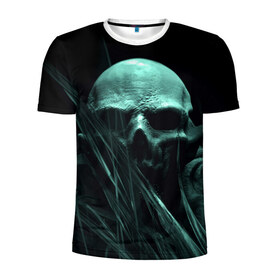 Мужская футболка 3D спортивная с принтом Череп на дне в Курске, 100% полиэстер с улучшенными характеристиками | приталенный силуэт, круглая горловина, широкие плечи, сужается к линии бедра | вода | водоросли | дьявол | монстр | прикольные картинки | череп