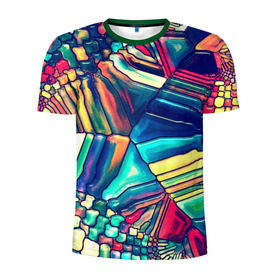 Мужская футболка 3D спортивная с принтом Block mosaic в Курске, 100% полиэстер с улучшенными характеристиками | приталенный силуэт, круглая горловина, широкие плечи, сужается к линии бедра | Тематика изображения на принте: мозаика | новый | разноцветный
