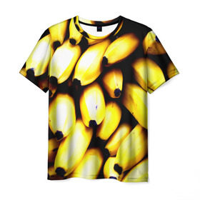 Мужская футболка 3D с принтом Бананы в Курске, 100% полиэфир | прямой крой, круглый вырез горловины, длина до линии бедер | еда | желтый | фрукты