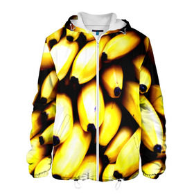 Мужская куртка 3D с принтом Бананы в Курске, ткань верха — 100% полиэстер, подклад — флис | прямой крой, подол и капюшон оформлены резинкой с фиксаторами, два кармана без застежек по бокам, один большой потайной карман на груди. Карман на груди застегивается на липучку | Тематика изображения на принте: еда | желтый | фрукты