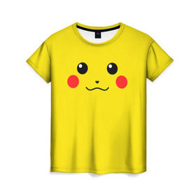 Женская футболка 3D с принтом Happy Pikachu в Курске, 100% полиэфир ( синтетическое хлопкоподобное полотно) | прямой крой, круглый вырез горловины, длина до линии бедер | 
