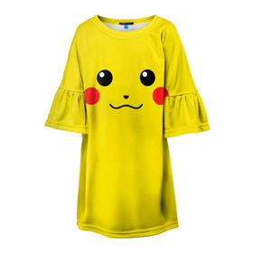 Детское платье 3D с принтом Happy Pikachu в Курске, 100% полиэстер | прямой силуэт, чуть расширенный к низу. Круглая горловина, на рукавах — воланы | 