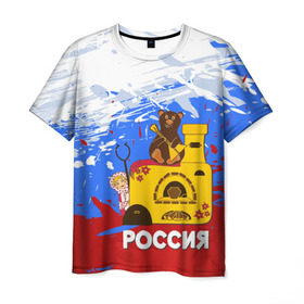 Мужская футболка 3D с принтом Россия. Медведь. Балалайка в Курске, 100% полиэфир | прямой крой, круглый вырез горловины, длина до линии бедер | матрешка | печька | россия. медведь. балалайка