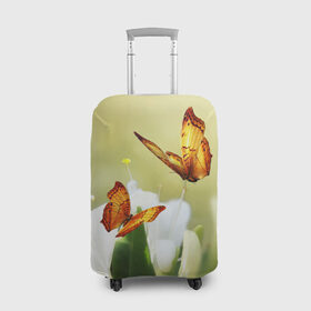 Чехол для чемодана 3D с принтом Чудесные бабочки в Курске, 86% полиэфир, 14% спандекс | двустороннее нанесение принта, прорези для ручек и колес | бабочки | цветы