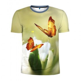 Мужская футболка 3D спортивная с принтом Чудесные бабочки в Курске, 100% полиэстер с улучшенными характеристиками | приталенный силуэт, круглая горловина, широкие плечи, сужается к линии бедра | бабочки | цветы