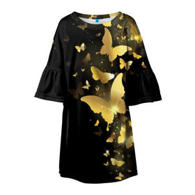 Детское платье 3D с принтом Золотые бабочки в Курске, 100% полиэстер | прямой силуэт, чуть расширенный к низу. Круглая горловина, на рукавах — воланы | Тематика изображения на принте: бабочки | девушкам | злато | золото