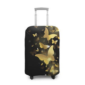 Чехол для чемодана 3D с принтом Золотые бабочки в Курске, 86% полиэфир, 14% спандекс | двустороннее нанесение принта, прорези для ручек и колес | бабочки | девушкам | злато | золото