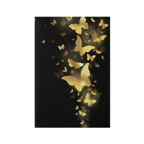 Обложка для паспорта матовая кожа с принтом Золотые бабочки в Курске, натуральная матовая кожа | размер 19,3 х 13,7 см; прозрачные пластиковые крепления | бабочки | девушкам | злато | золото