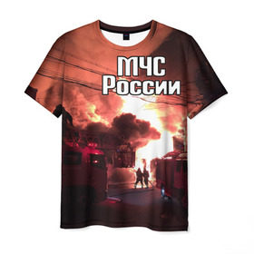 Мужская футболка 3D с принтом МЧС в Курске, 100% полиэфир | прямой крой, круглый вырез горловины, длина до линии бедер | мчс | пожарный | россии