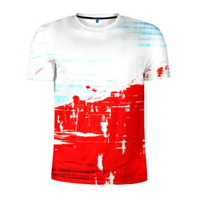 Мужская футболка 3D спортивная с принтом Потертая краска в Курске, 100% полиэстер с улучшенными характеристиками | приталенный силуэт, круглая горловина, широкие плечи, сужается к линии бедра | Тематика изображения на принте: красный | яркий