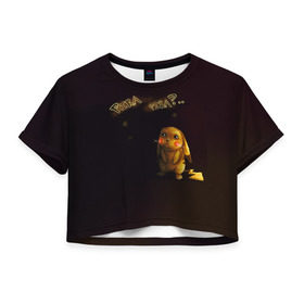 Женская футболка 3D укороченная с принтом Грустный Пикачу в Курске, 100% полиэстер | круглая горловина, длина футболки до линии талии, рукава с отворотами | пикачу