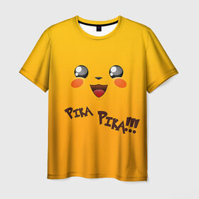Мужская футболка 3D с принтом Мордочка Пикачу в Курске, 100% полиэфир | прямой крой, круглый вырез горловины, длина до линии бедер | пикачу